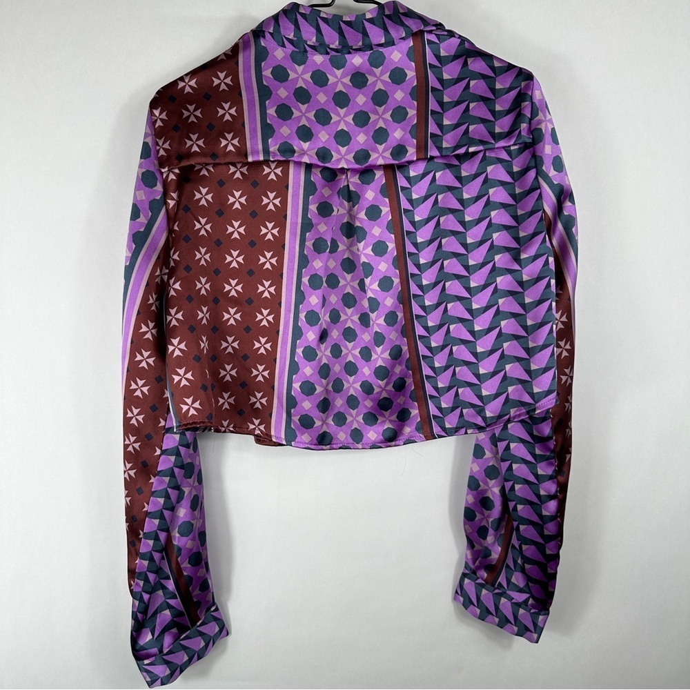 House of Harlow Purple and Brown Patterned Women's Top | Size Small - Picture 7 of 10